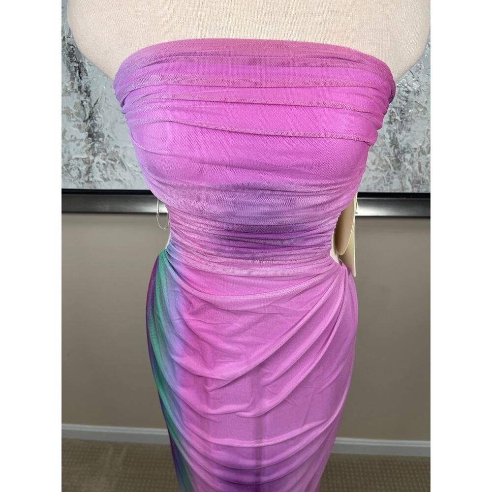 BAOBAB Lila Strapless Ruched Cutout Rainbow Pink Enchanted Maxi Dress Size M - Picture 4 of 8